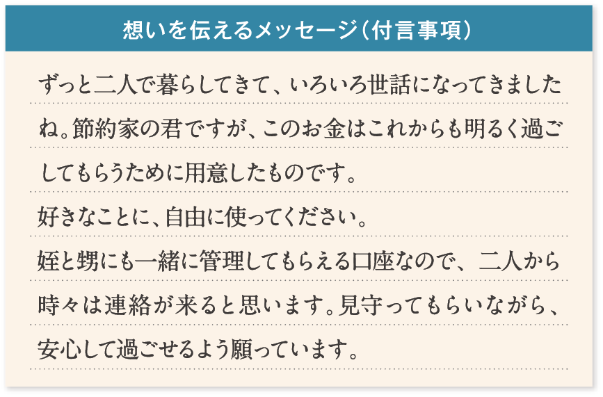 �z����`���郁�b�Z�[�W�i�t�������j�����Ɠ�l�ŕ�炵�Ă��āA���낢�됢�b�ɂȂ��Ă��܂����ˁB�ߖ�Ƃ̌N�ł����A���̂����͂��ꂩ������邭�߂����Ă��炤���߂ɗp�ӂ������̂ł��B�D���Ȃ��ƂɁA���R�Ɏg���Ă��������B�ÂƉ��ɂ��ꏏ�ɊǗ����Ă��炦������Ȃ̂ŁA��l���玞�X�͘A��������Ǝv���܂��B������Ă��炢�Ȃ���A���S���ĉ߂�����悤����Ă��܂��B